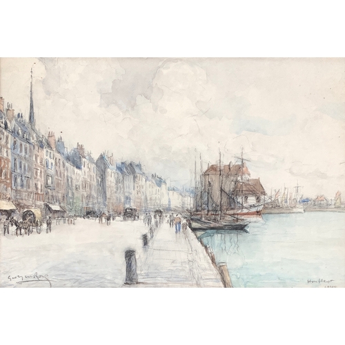 332 - 20th century French, Honfleur, watercolour, signed indistinctly lower left, 26.5 x 39cm