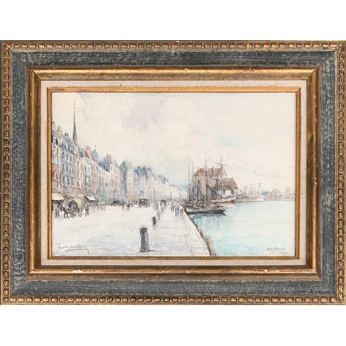 332 - 20th century French, Honfleur, watercolour, signed indistinctly lower left, 26.5 x 39cm