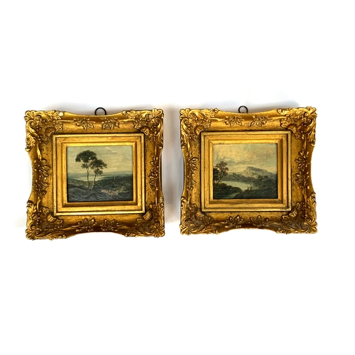 378 - A pair of 19th century oil on board studies of Italianate landscapes, each 8.5x10cm, in ornate gesso... 