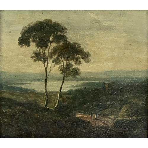 378 - A pair of 19th century oil on board studies of Italianate landscapes, each 8.5x10cm, in ornate gesso... 