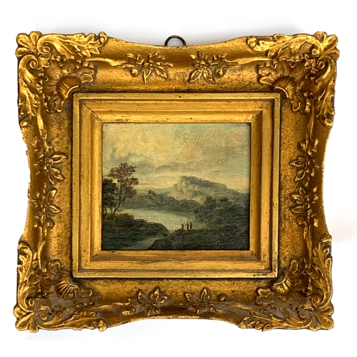 378 - A pair of 19th century oil on board studies of Italianate landscapes, each 8.5x10cm, in ornate gesso... 