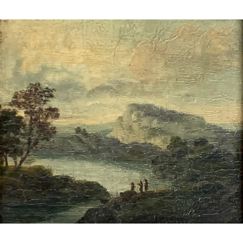 378 - A pair of 19th century oil on board studies of Italianate landscapes, each 8.5x10cm, in ornate gesso... 