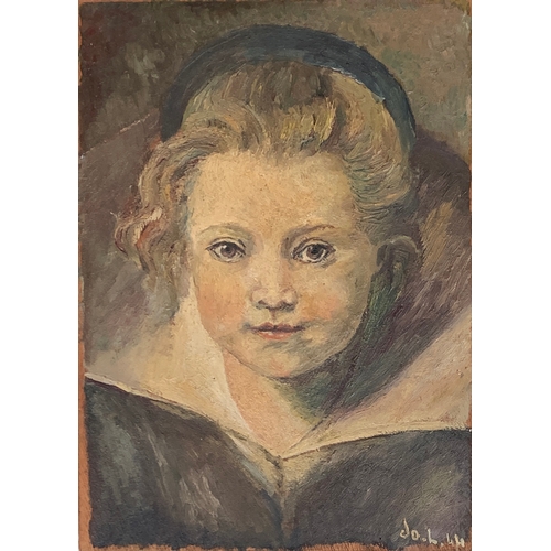 391 - 20th century French school, portrait of a young girl, oil on board, signed indistinctly and dated 19... 