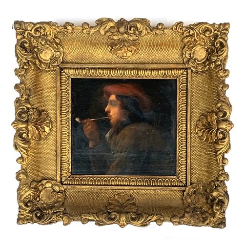 349 - 19th century oil on board, an Irishman with pipe, 13x14cm

provenance: the possession of Rt. Hon Jud... 