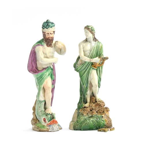 229 - A Ralph Wood of Burslem pearlware figure of Orpheus (af), 21cm high; together with a 19th century St... 