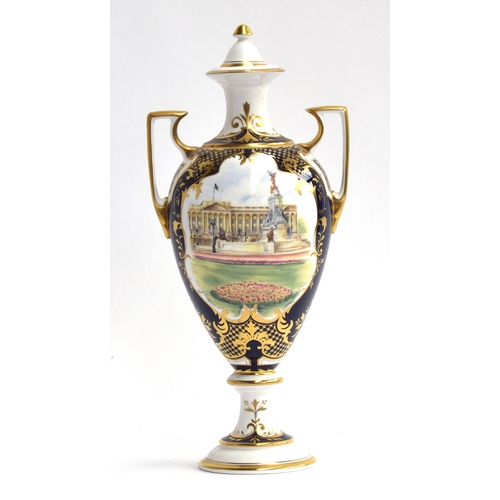 250 - A Spode Commemorative Elizabeth II Golden Jubilee Vase and Cover with views of Windsor Castle and Bu... 