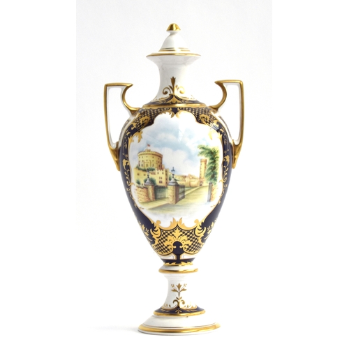 250 - A Spode Commemorative Elizabeth II Golden Jubilee Vase and Cover with views of Windsor Castle and Bu... 