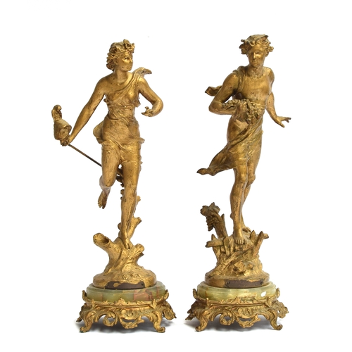 164 - After Ernest Justin Ferrand (1846-1932), two spelter figures painted in gilt, 'Maraudeur' and 'Apres... 