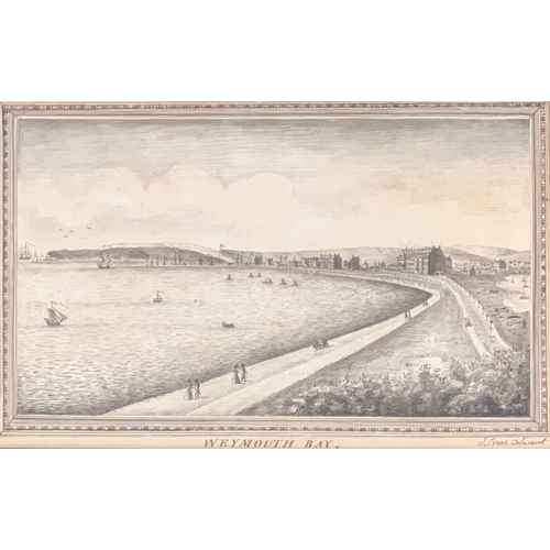 343 - A pair of views of Weymouth Bay, from opposing ends of the esplanade, pen and colour wash, by J. Cra... 