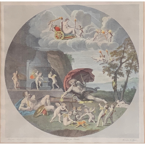 337 - After Francesco Albani, 'Le Feu' or 'The Element of Fire', hand coloured engraving depicting Venus, ... 