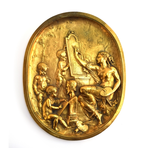 165 - Jean-Baptiste Germain (Fismes 1841-1910), a large 19th century gilt bronze plaque depicting putti su... 