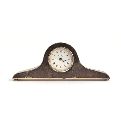 136 - A silver desk clock by William Hayes, c.1989, 17cm wide, 6.4cm high