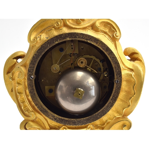 55 - A 19th century French Ormolu mantel clock, the gilt dial with Roman Numerals signed 'Huguenin A Pari... 