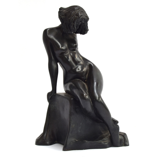 166 - A 20th century bronze sculpture of a nude woman initialled, DMH A/P, 30.5cm high