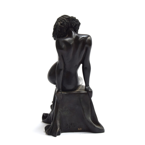 166 - A 20th century bronze sculpture of a nude woman initialled, DMH A/P, 30.5cm high