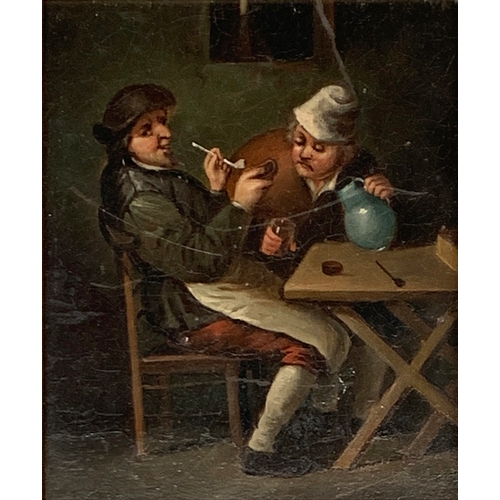 379 - 19th century Dutch school, men in a tavern, oil on board, signed 'Octa' lower right, 19.5x16cm