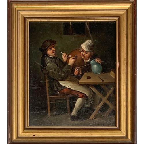 379 - 19th century Dutch school, men in a tavern, oil on board, signed 'Octa' lower right, 19.5x16cm