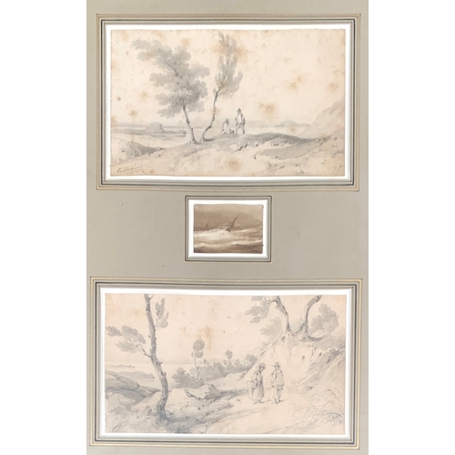 328 - Pierre Letuaire (1798-1884), two 19th century pencil studies, figures in landscapes, each approx. 11... 