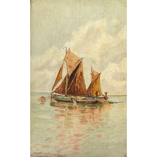 387 - 19th century British school, a pair of oil on boards depicting ships at sea, each 22.5x14.5cm (2)