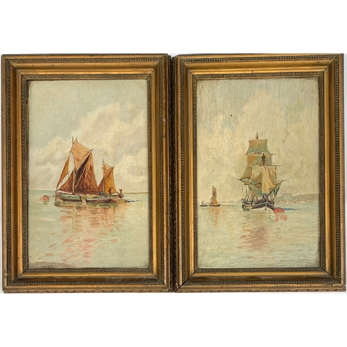 387 - 19th century British school, a pair of oil on boards depicting ships at sea, each 22.5x14.5cm (2)