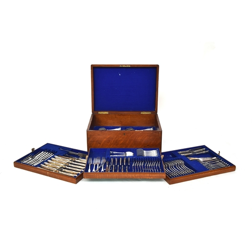 58 - An oak cased canteen of King's Pattern plated flatware by Walker & Hall, Sheffield, for 12 place set... 