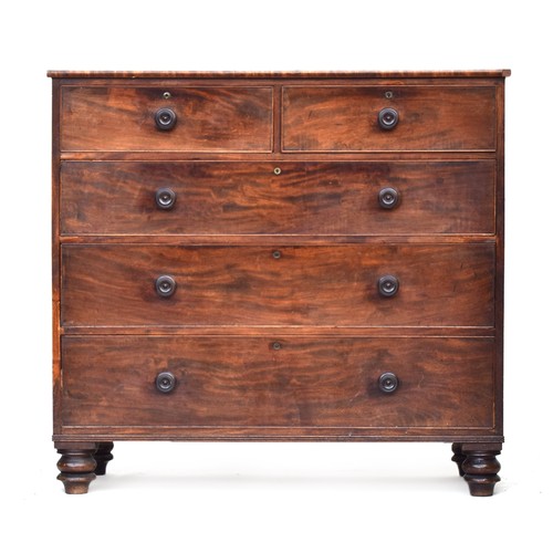 537 - A North country mahogany chest of two short over three graduating drawers, on turned feet, 124cm wid... 