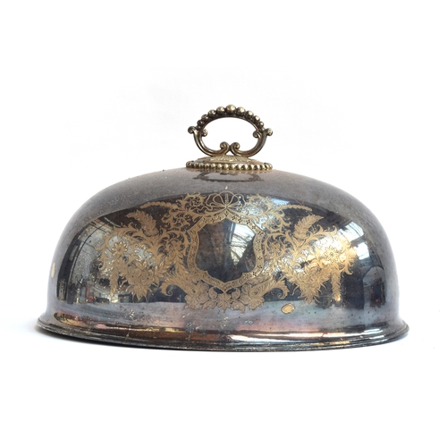 154 - A large plated meat cloche, engraved with vacant plaque to each side, 47x35cm