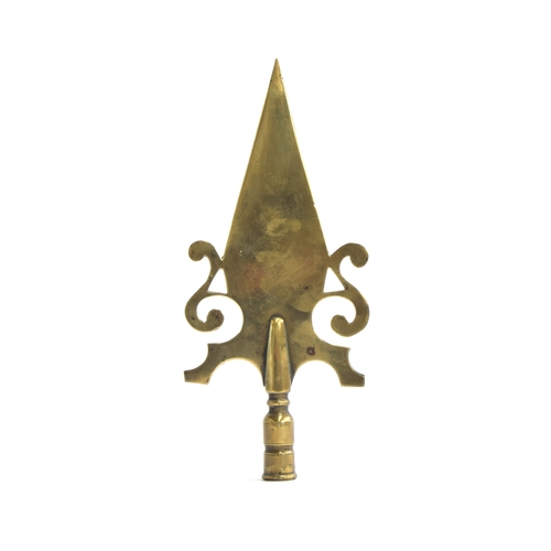 499 - A 19th century West Country Friendly Society brass pole head, modelled as a spear with scrolling det... 