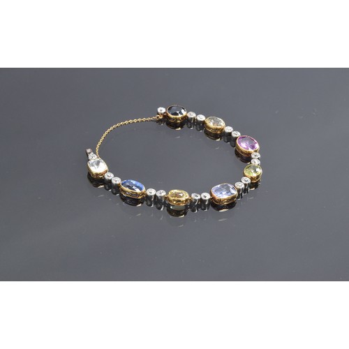 30 - A Victorian gem-set and diamond bracelet, set with large multi-coloured sapphires, approx. 4 carat r... 