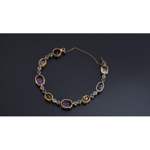 30 - A Victorian gem-set and diamond bracelet, set with large multi-coloured sapphires, approx. 4 carat r... 