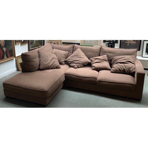 628 - A Roche Bobois corner sofa, in brown, 270cm wide, 110cm deep, the corner section 190cm deep