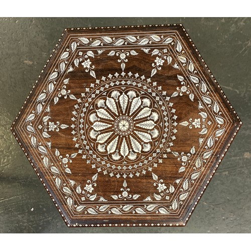 625 - An Anglo-Indian inlaid hexagonal occasional table, 38cm wide, 39cm high