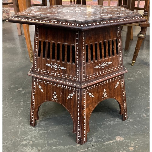 625 - An Anglo-Indian inlaid hexagonal occasional table, 38cm wide, 39cm high