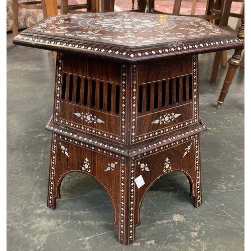 625 - An Anglo-Indian inlaid hexagonal occasional table, 38cm wide, 39cm high