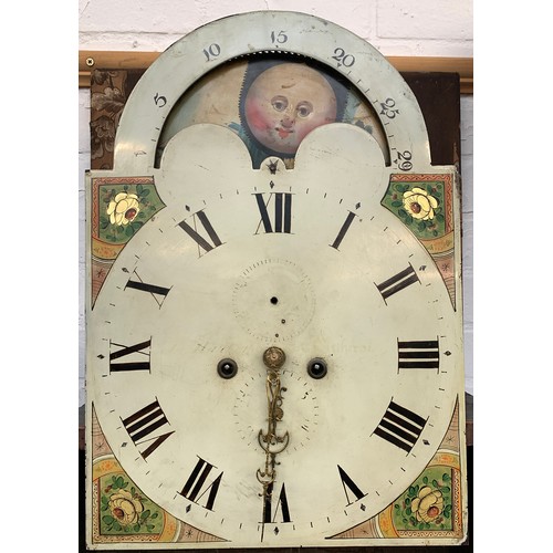 507 - A mahogany longcase clock, broken pediment over the domed dial with sun and moon phase, 222cm high