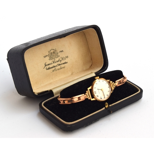 78 - A ladies Mondia cocktail watch, 9ct gold strap, the face 2cm diameter, Arabic numerals, approx. 15g,... 