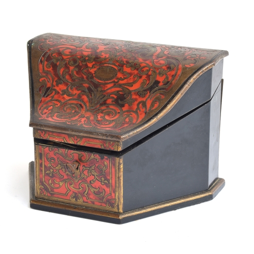 206 - A 19th century Boule work stationery box, red tortoiseshell inlaid with scrolling brass detail, the ... 