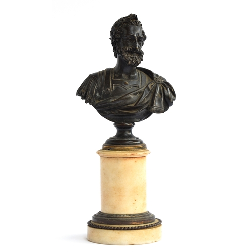 240 - A 19th century bronze bust of Henri IV of France, on marble plinth, 26.5cm high