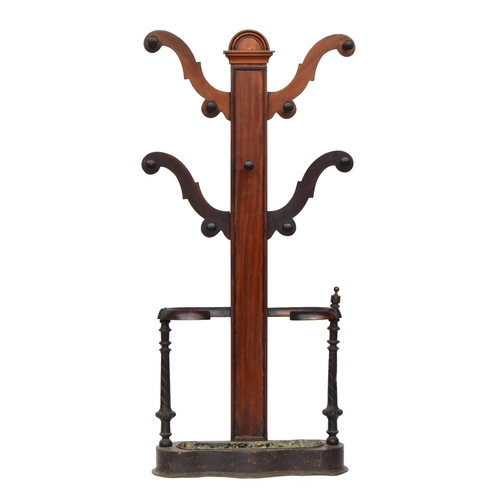 682 - A Victorian mahogany hall stand, four arms with carved stick stand and drip tray, serpentine front, ... 