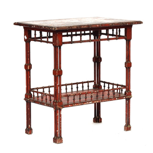 632 - A George III scarlet lacquered and gilt Chippendale style faux bamboo chinoiserie occasional table, ...