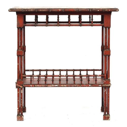 632 - A George III scarlet lacquered and gilt Chippendale style faux bamboo chinoiserie occasional table, ... 