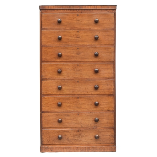 598 - An unusual Victorian chest of eight drawers with turned wooden knobs on plinth base, 105cm wide, 50c... 