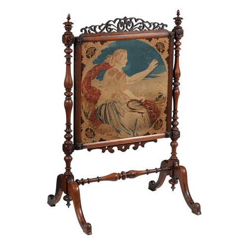 684 - A Victorian mahogany and tapestry fire screen, c.1860, 111cm high, 72cm wide, 54cm deep