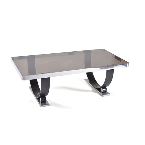 700 - A French chrome and glass coffee table, mid 20th century, 43cm high, 67cm, wide, 131cm long