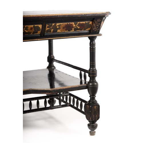 644 - An Aesthetic Movement ebonised and parcel gilt centre table, c.1880, in the manner of Collinson & Lo... 