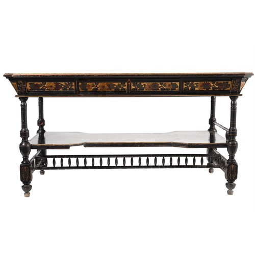 644 - An Aesthetic Movement ebonised and parcel gilt centre table, c.1880, in the manner of Collinson & Lo... 