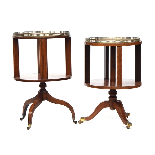 626 - A matched pair of Regency style mahogany rotating drum tables, each with pierced brass gallery, 46cm... 