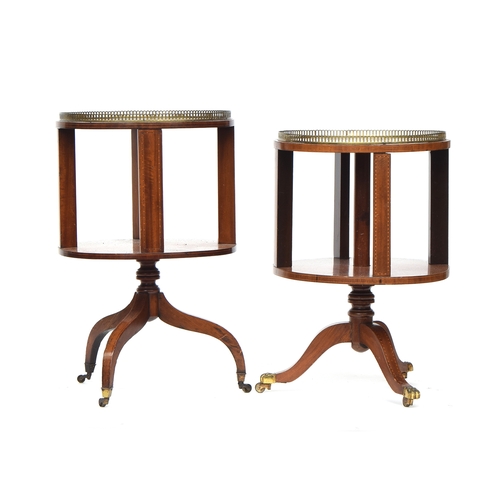 626 - A matched pair of Regency style mahogany rotating drum tables, each with pierced brass gallery, 46cm... 