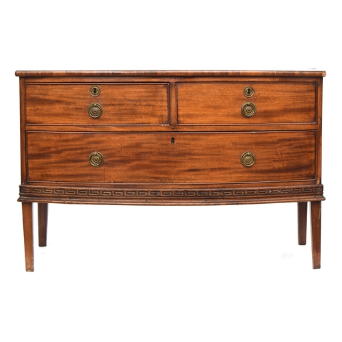 594 - A low George III mahogany chest of drawers, later converted, comprising two short over one long draw... 