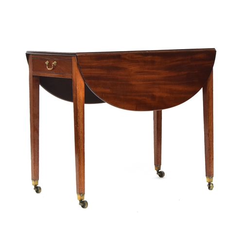 611 - A George III mahogany Pembroke table with twin flap top and drawer on square tapering legs with bras... 